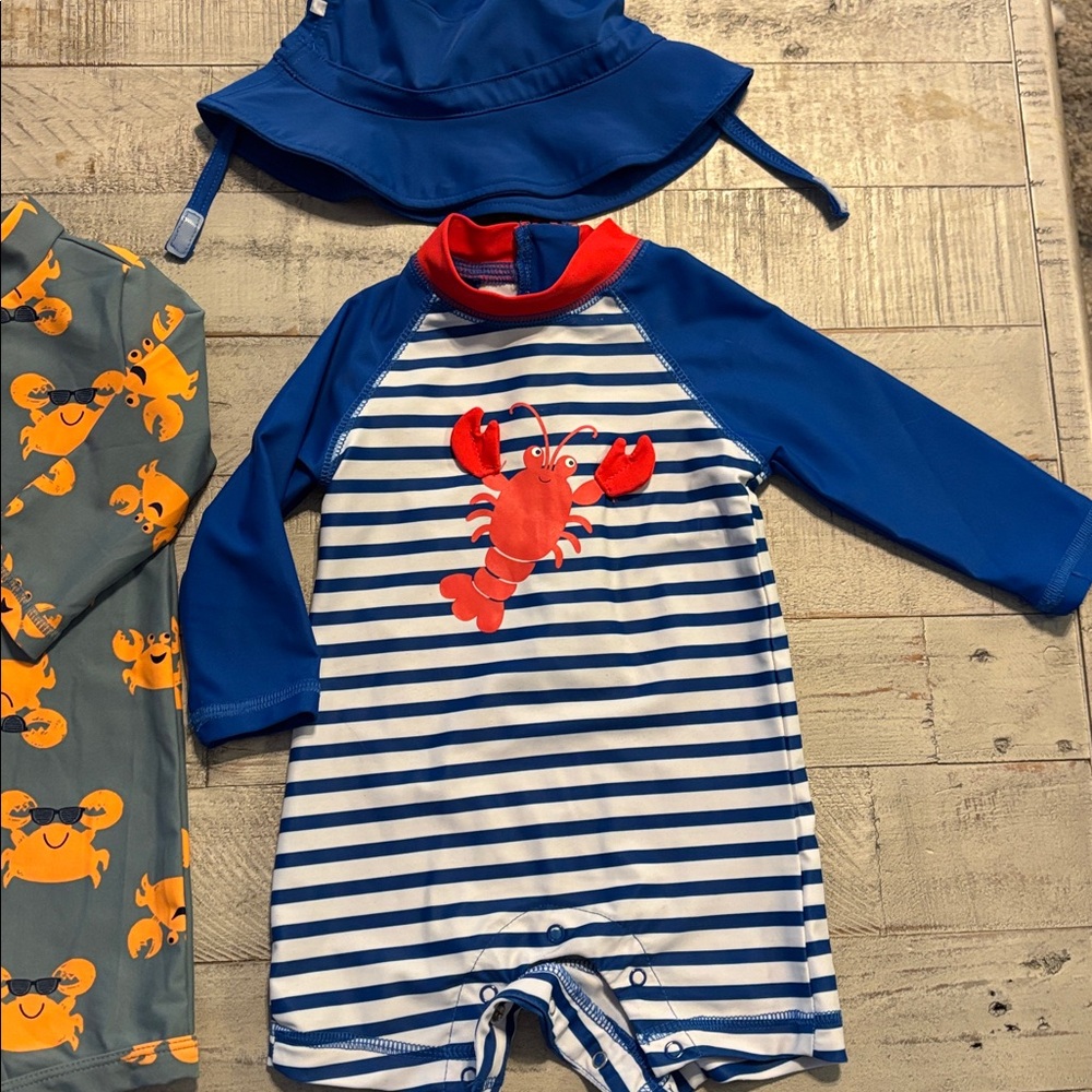 Kids' Crab Print Rashguard Swimsuit Set - Blue/Orange - Picture 3 of 3